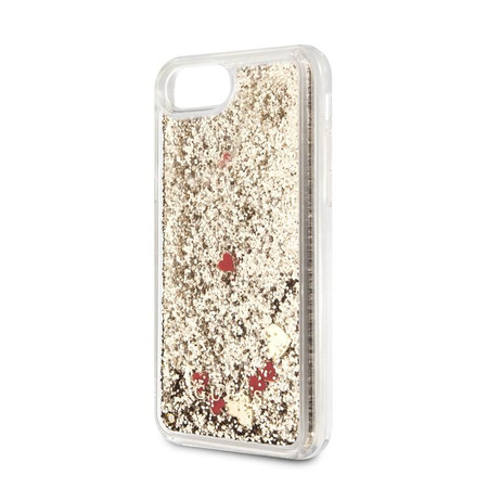 Guess Liquid Glitter Hearts - Coque iPhone SE 2020 / 8 / 7 (or/rouge)