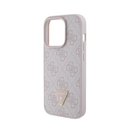 Guess Leder 4G Triangle Strass - iPhone 15 Pro Tasche (rosa)