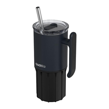 Quokka Umi - 720 ml stainless steel thermal mug with straw and silicone base (Black)