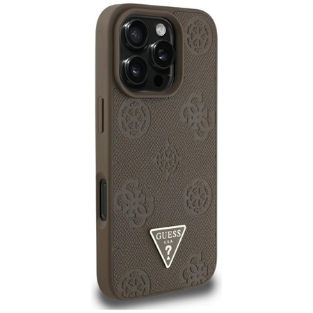 Guess Grainé Hot Stamp Peony Triangle Logo MagSafe - Coque pour iPhone 16 Pro Max (marron)