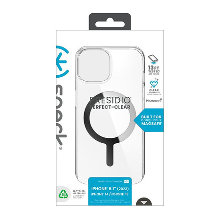 Speck Presidio Perfect-Clear MagSafe - Case for iPhone 16e / iPhone 15 / iPhone 14 / iPhone 13 (Clear / Chrome Finish / Serene Silver)