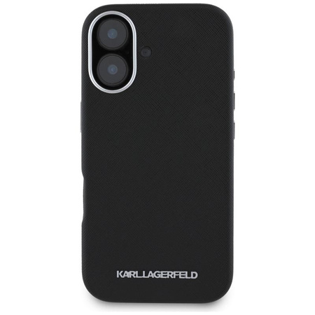 Karl Lagerfeld Saffiano Full Wrapped Elongated Metal Logo MagSafe - étui pour iPhone 16 (noir)