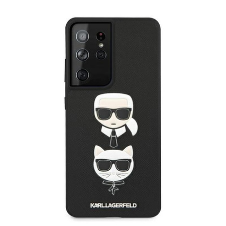 Karl Lagerfeld Saffiano Karl & Choupette Heads - pouzdro pro Samsung Galaxy S21 Ultra (černé)