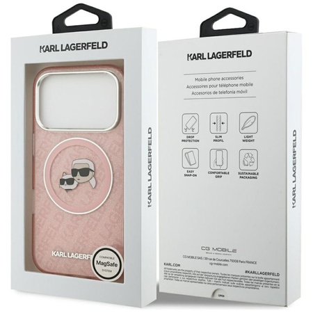 Karl Lagerfeld IML Glitter Karl & Choupette Heads Logo MagSafe - Hülle für iPhone 17 Pro Max (rosa)