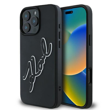 Karl Lagerfeld 3D Rubber Bicolor Signature - pouzdro pro iPhone 16 Pro (černé)