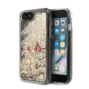 Guess Liquid Glitter Hearts - iPhone SE 2020 / 8 / 7 tok (arany/piros)