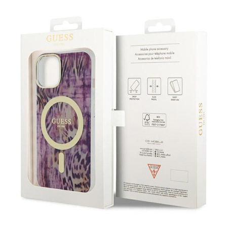 Guess Leopard MagSafe - iPhone 14 tok (rózsaszín)