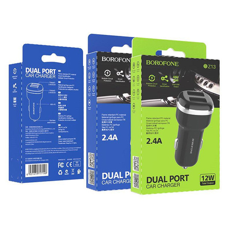 Borofone - 2x USB Autoladegerät, schwarz