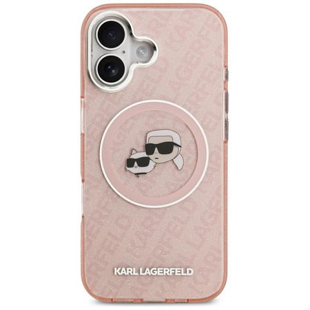 Karl Lagerfeld IML Glitter Karl & Choupette Heads Logo MagSafe - Pouzdro pro iPhone 17 (růžové)