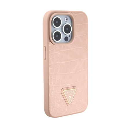 Guess Croco Triangle Metal Logo - pouzdro pro iPhone 15 Pro Max (růžové)