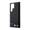 BMW Leder Carbon Blue Line - Samsung Galaxy S23 Ultra Tasche (schwarz)