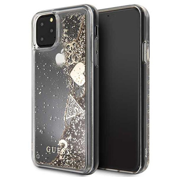 Guess Liquid Glitter Hearts - iPhone 11 Pro Max Tasche (Gold)