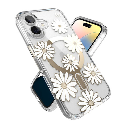 Speck Presidio Lux ClickLock & MagSafe - Hülle iPhone 16 (Sunshine Daisies / Clear / Gold)