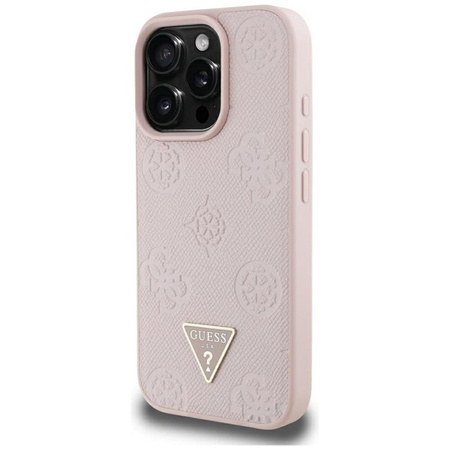 Guess Grainé Hot Stamp Peony Triangle Logo MagSafe - Coque pour iPhone 16 Pro Max (rose)
