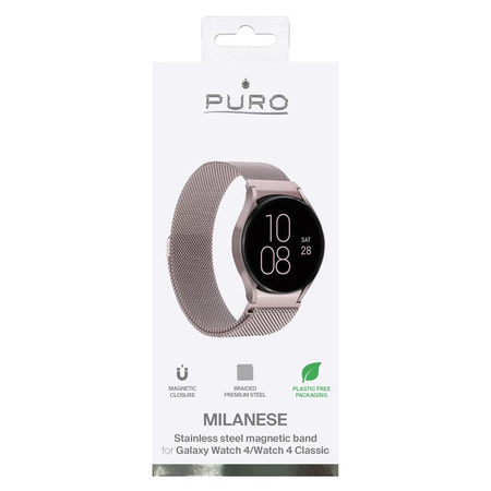 PURO Milanese Magnetic Band – Pasek ze stali nierdzewnej do Samsung Galaxy Watch 5 / Watch 5 Pro / Watch 4 / Watch 4 Classic (różowe złoto)