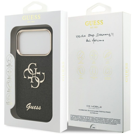 Guess Fixed Glitter Big 4G Metal Frame - Pouzdro iPhone 17 Pro (černý)