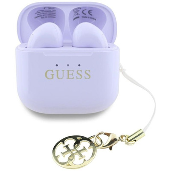 Guess Glossy Effect Printed Classic Logo & Charm - Słuchawki Bluetooth TWS + etui ładujące (lawendowy)
