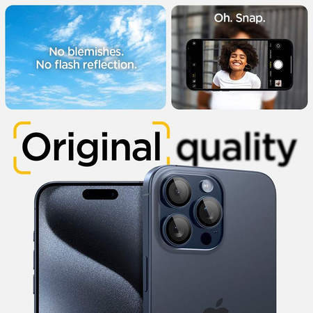 Spigen Optik Pro GLAS.TR EZ Fit Camera Protector 2-Pack - Szkło ochronne na obiektyw do iPhone 15 Pro / 15 Pro Max / iPhone 14 Pro / 14 Pro Max (2 szt) (Blue Ti