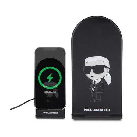Karl Lagerfeld Ikonik MagSafe - skládací nabíječka 2 v 1 s MagSafe pro iPhone a AirPods 15W (černá)