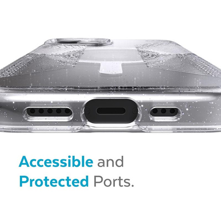 Speck Presidio Perfect-Clear with Glitter + Grips + MagSafe - iPhone 13 Case with MICROBAN Coating (Clear/Platinum Glitter)