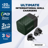 Energizer Ultimate - Multiplug EU / UK / US GaN USB-C 20W PD travel charger (Green)