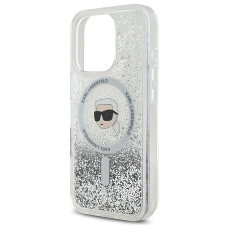 Karl Lagerfeld Liquid Glitter Karl Head MagSafe - pouzdro pro iPhone 16 Pro (průhledné)