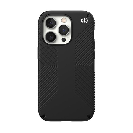 Speck Presidio2 Grip - pouzdro pro iPhone 14 Pro s povrchovou úpravou MICROBAN (černá / černá / bílá)
