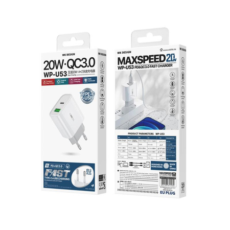 WEKOME WP-U53 Maxspeed - USB-C PD 20W & USB-A QC3.0 18W Schnellladegerät (Weiß)