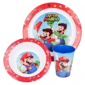 Super Mario - Sada nádobí do mikrovlnné trouby (talíř, miska a hrnek) (červená)