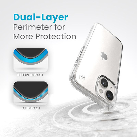 Speck Presidio Perfect-Clear - Custodia per iPhone 16e / iPhone 15 / iPhone 14 / iPhone 13 (Trasparente)