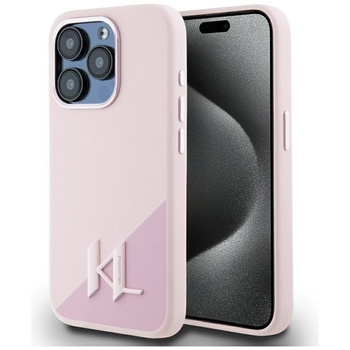 Karl Lagerfeld Silicone Shadow Metal Initial MagSafe - Hülle für iPhone 15 Pro Max (rosa)