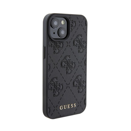 Guess Leather 4G Stamped - Tasche für iPhone 15 (Schwarz)