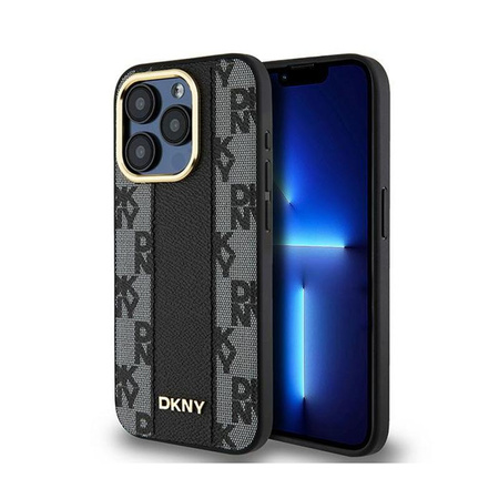DKNY Leather Checkered Mono Pattern MagSafe - Pouzdro pro iPhone 15 Pro Max (Černá)