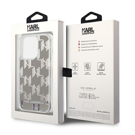 Karl Lagerfeld Monogram Liquid Glitter - Case for iPhone 14 Pro Max (Silver)