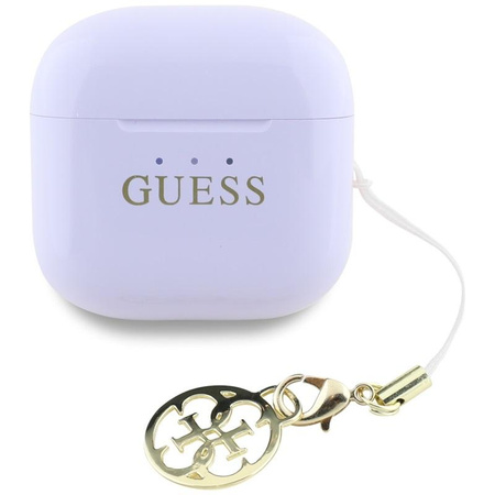 Sluchátka TWS Bluetooth s lesklým efektem a potiskem klasického loga a přívěsku - Guess (levandulová)