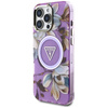 Guess Glitter Flowers Triangle Buttons MagSafe - Coque pour iPhone 16 Pro Max (violet)