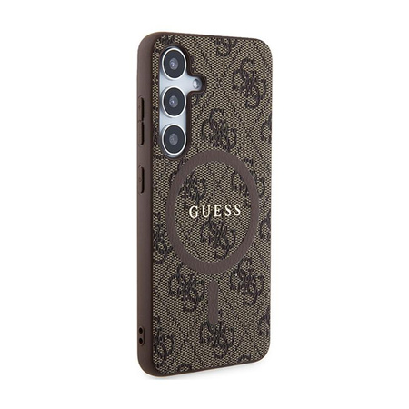 Guess 4G Collection bőr fém logós MagSafe - Samsung Galaxy S24 tok (barna)