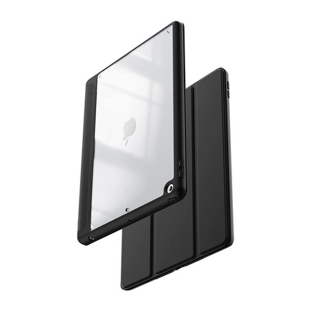 Crong PrimeFolio - Pouzdro pro iPad 10,2" (2021-2019) se stojánkem a úložným prostorem pro Apple Pencil (černé/průhledné)