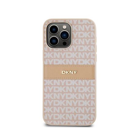 Kožené pouzdro DKNY Mono Stripe & Metal Logo - iPhone 14 Pro Max (růžové)