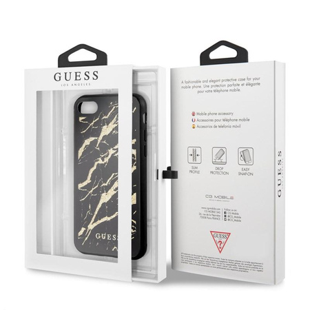 Guess Marmor Glas Gold Glitter - iPhone SE 2020 / 8 / 7 Tasche (Schwarz)