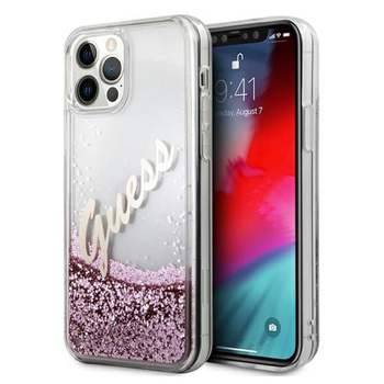 Guess Glitter Vintage Script - iPhone 12 / iPhone 12 Pro Tasche (rosa)