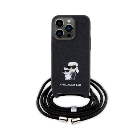 Karl Lagerfeld Crossbody Saffiano Metal Pin Karl & Choupette - iPhone 15 Pro Tasche (Schwarz)