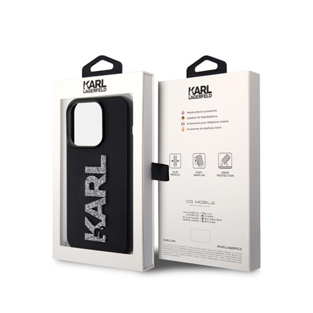 Karl Lagerfeld 3D Rubber Glitter Logo - Hülle für iPhone 15 Pro Max (Schwarz)