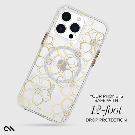 Case-Mate Floral Gems MagSafe - Étui pour iPhone 15 Pro Max (Or)