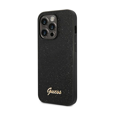 Guess Glitter Flakes Metal Logo Case - Hülle für iPhone 14 Pro (Schwarz)