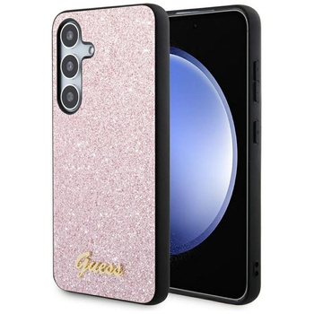 Guess Glitter Flakes Metal Logo Case - Case for Samsung Galaxy S24 (Pink)