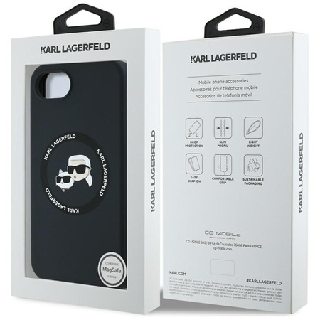 Karl Lagerfeld Silicone Karl & Choupette Heads MagSafe - Pouzdro pro iPhone 16e (černé)