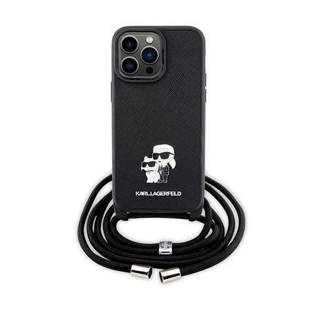 Karl Lagerfeld Crossbody Saffiano Metal Pin Karl & Choupette - Coque pour iPhone 14 Pro Max (noir)