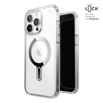 Speck Presidio Perfect-Clear ClickLock & Magsafe - Case for iPhone 15 Pro Max (Clear / Chrome Finish / Serene Silver)