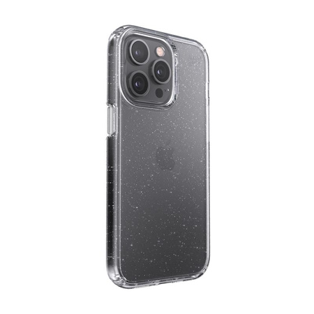 Speck Presidio Perfect-Clear avec paillettes - Coque pour iPhone 13 Pro avec revêtement MICROBAN (transparent/paillettes platine)